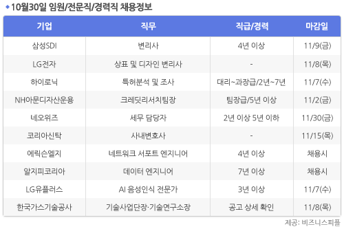 [10월30일] 비즈니스피플 임원/전문직/경력직 채용정보