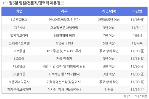 [11월5일] 비즈니스피플 임원/전문직/경력직 채용정보