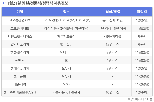 [11월21일] 비즈니스피플 임원/전문직/경력직 채용정보