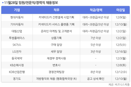 [11월28일] 비즈니스피플 임원/전문직/경력직 채용정보