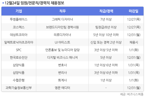 [12월24일] 비즈니스피플 임원/전문직/경력직 채용정보