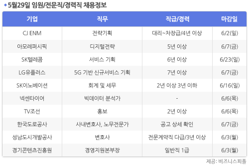 [5월29일] 비즈니스피플 임원/전문직/경력직 채용정보