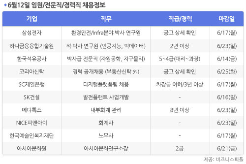 [6월12일] 비즈니스피플 임원/전문직/경력직 채용정보
