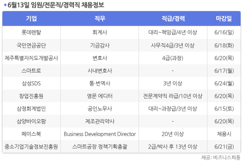 [6월13일] 비즈니스피플 임원/전문직/경력직 채용정보