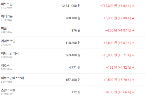 비트코인 1230만 원대 올라, 가상화폐 시세와 테마기업 주가 상승 
