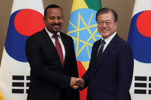 문재인, 에티오피아 총리 만나 "한반도 평화 위해 최선 다하겠다" 