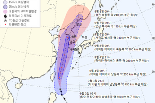 태풍 링링 북상해 7일 서해안 상륙 예상, 갈수록 위력 커져 