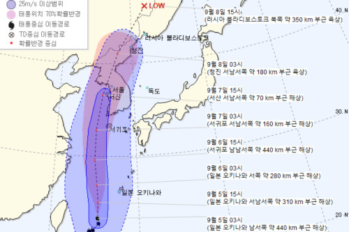 태풍 중형급으로 커져 북상, 주말에 한반도 직접 영향