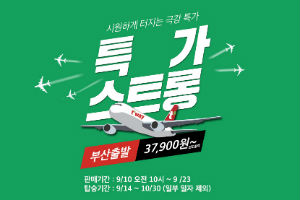 티웨이항공 부산 출발 국제선 특가판매, 대만 타이중 편도 5만 원 대