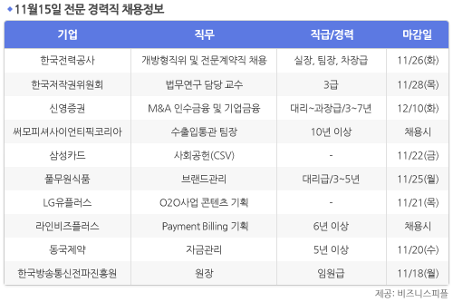 [11월15일] 비즈니스피플 전문/경력직 채용정보