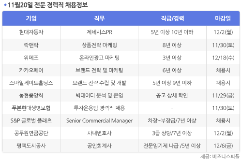 [11월20일] 비즈니스피플 전문/경력직 채용정보