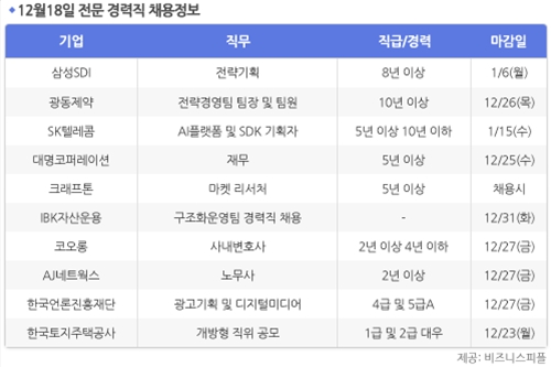 [12월18일] 비즈니스피플 전문/경력직 채용정보