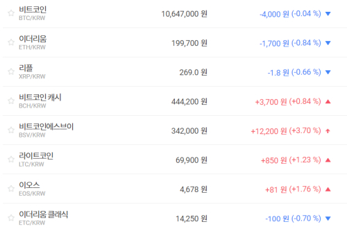 비트코인 1060만 원대 지켜, 가상화폐 '혼조' 테마기업 주가 '하락'