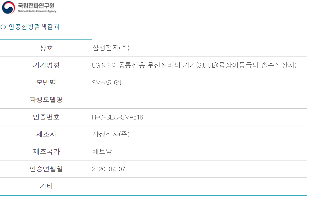 삼성전자 갤럭시A51 5G모델 전파 적합성 통과, 곧 국내 선보일 듯