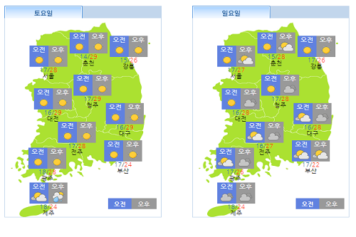 주말 30일과 휴일 31일 맑고 덥다, 낮 기온 25도 이상 올라