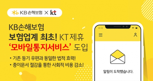 KB손해보험, KT와 손잡고 '모바일 통지서비스' 도입 