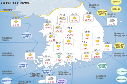 목요일 16일 일부 지역 소나기, 서울 낮 최고 30도로 더워 