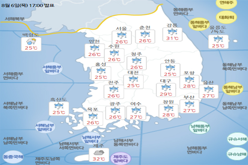 금요일 7일 전국 대부분 지역에 많은 비, 제주도는 폭염 이어져