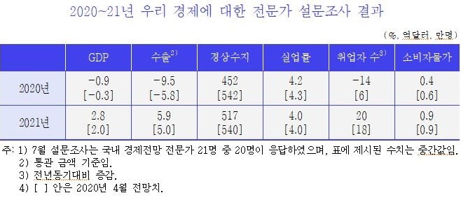 한국개발연구원  "전문가 조사결과 올해 경제성장률 -0.9% 전망" 