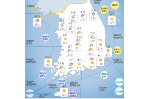 금요일 21일 서울 경기북부 강원북부 흐리고 비, 나머지는 폭염