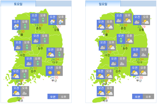 주말 22일 서울 경기 강원 곳에 따라 비, 휴일 23일 전국 무더워 