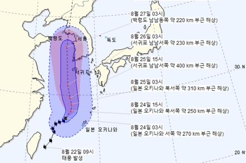 월요일 24일 무더위 지속, 북상 중 태풍은 26일부터 영향 