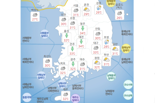 월요일 31일 전국 곳곳 폭염과 소나기, 서울 낮 최고 31도 예상