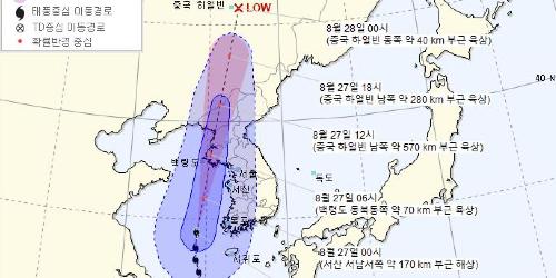목요일 27일 태풍 영향권 들어 전국에 강한 바람과 비