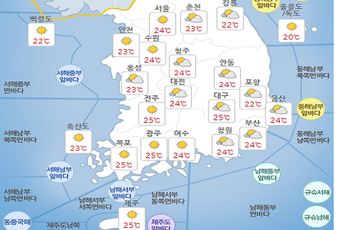 21일 월요일 아침 10도 안팎 일교차 커. 다음주 구름 많은 날씨