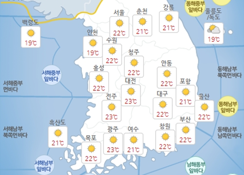 화요일 20일 전국 대체로 맑아, 서울 낮 최고기온 22도