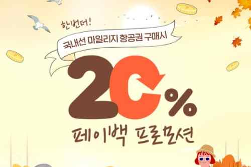 아시아나항공, 국내선 항공권을 마일리지로 사면 20% 돌려주는 행사