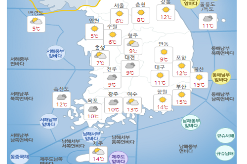 금요일 20일 기온 뚝 떨어져 쌀쌀, 서울 아침 최저기온 2도