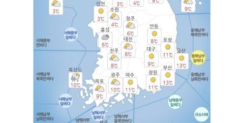 24일 전국 대체로 맑아, 밤부터 서해안 일부 지역에 눈 또는 비 