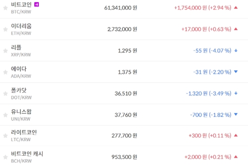 비트코인 6130만 원대 공방, 가상화폐 시세 상승이 훨씬 많아