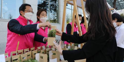 흥국생명, 식목일에 묘목 나눠주며 플라스틱컵 줄이기 캠페인 