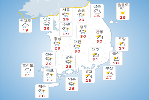 목요일 10일 경기북부 제주도는 오후부터, 나머지는 저녁부터 비