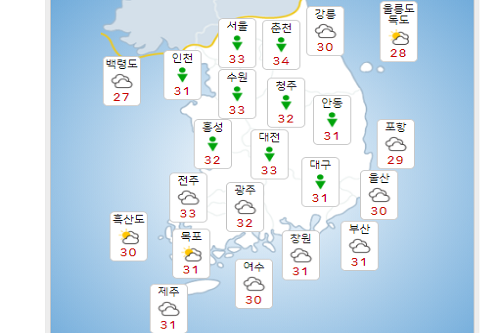 월요일 19일 전국 곳곳에서 소나기, 서울 33도로 폭염 이어져