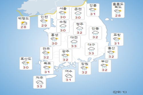 월요일 2일 전국 흐리고 비, 주말까지 비 잦고 폭염도 지속 