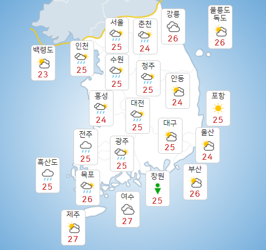 화요일 3일 전국 구름 많고 비, 낮기온 33도에 습도 높은 찜통더위