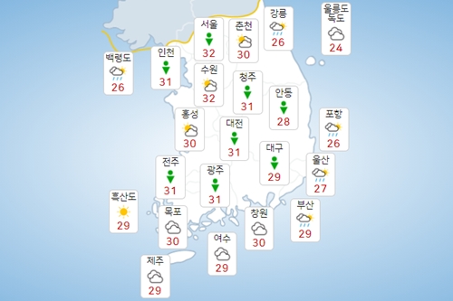 화요일 17일 동해안 비, 수도권 충청 호남 낮기온 31도 안팎