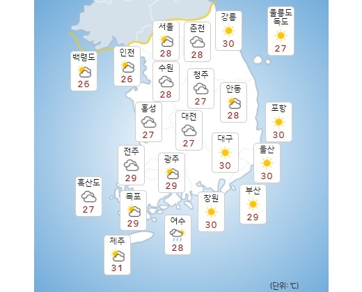 주말 28일은 흐리고 남부지방 중심 비, 휴일 29일 흐리고 가끔 비 