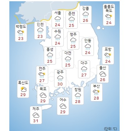 화요일 31일 전국적으로 많은 비 , 충청권 최대 250mm 폭우 예보 