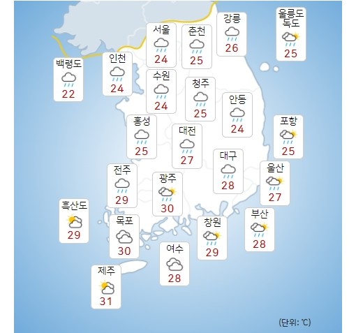 화요일 31일 전국에 많은 비, 수도권은 수요일부터 차차 그쳐