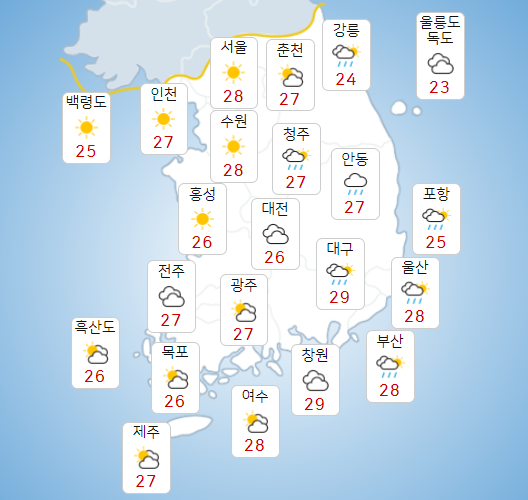 수요일 8일 전국 대부분 비 그쳐, 내륙 중심으로 일교차 10도 이상