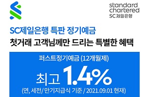 SC제일은행, 첫 거래 개인고객 대상 연 1.4% 정기예금 특별판매