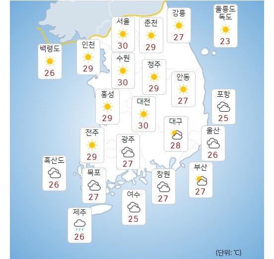 월요일 13일 전국 대체로 흐려, 수요일 15일부터 태풍 영향권 