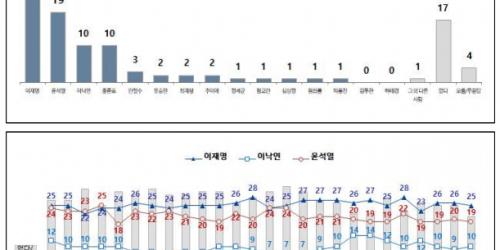 대선후보 적합도 이재명 25% 윤석열 17%, 홍준표 13%로 3위