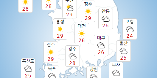 수요일 15일 중부지방은 맑아, 제주도는 태풍 간접적 영향에 비 