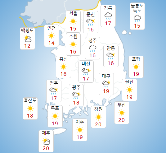 화요일 19일 전국 흐리고 수도권 포함 곳곳에 비, 강원산지는 눈 예보