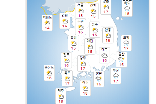 목요일 21일 낮과 밤 기온차 15도 안팎 커, 서울 낮기온 15도